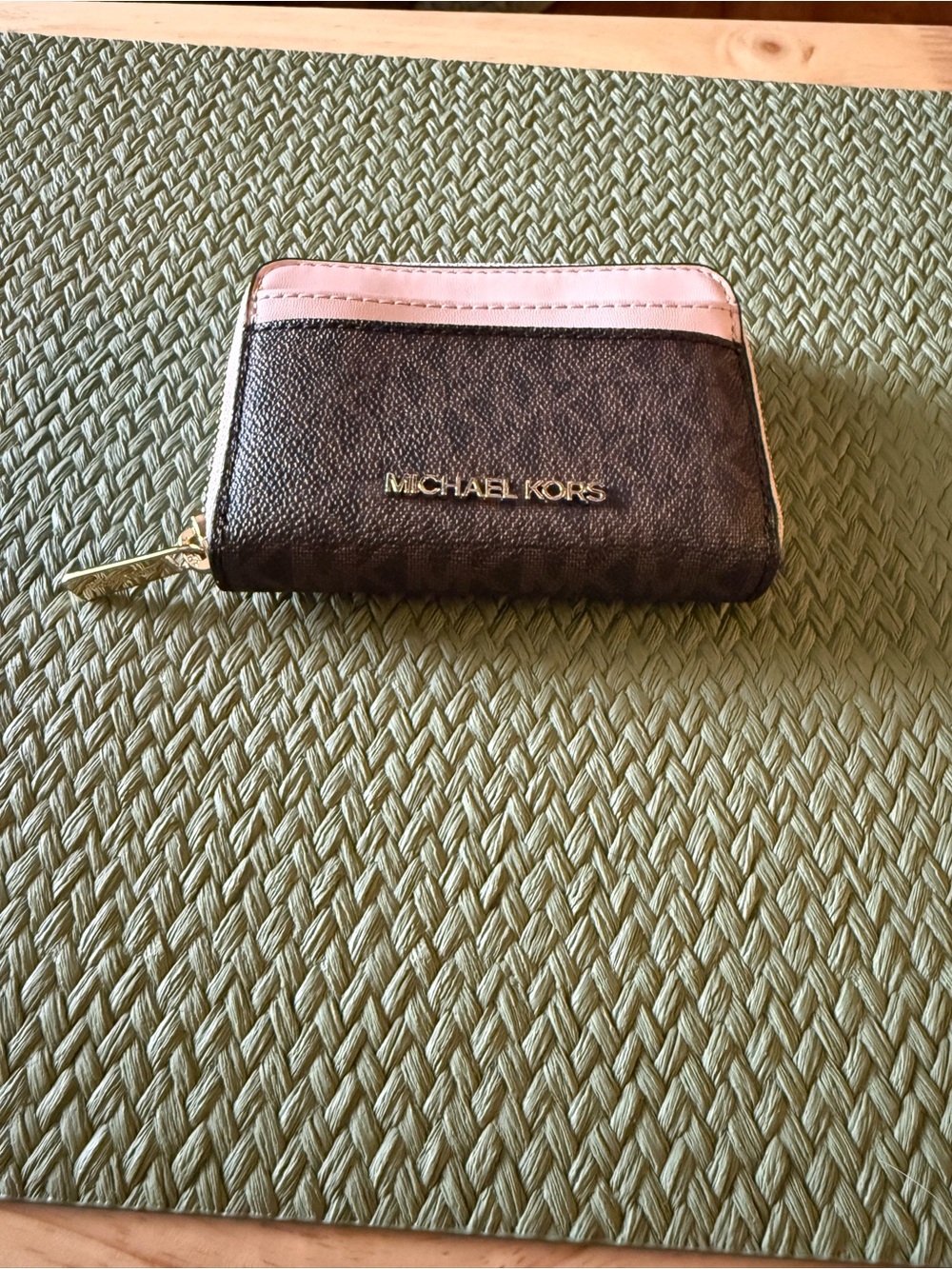 Michael Kors Brown Wallet with Pink Trim and Gold Logo